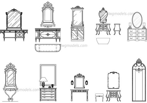 Dressers with mirrors CAD Blocks free download.